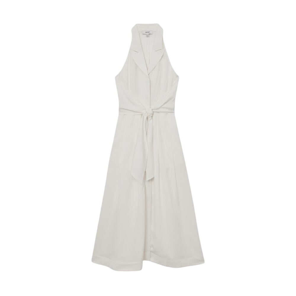REISS Tor Halterneck Belted Midi Dress with Linen